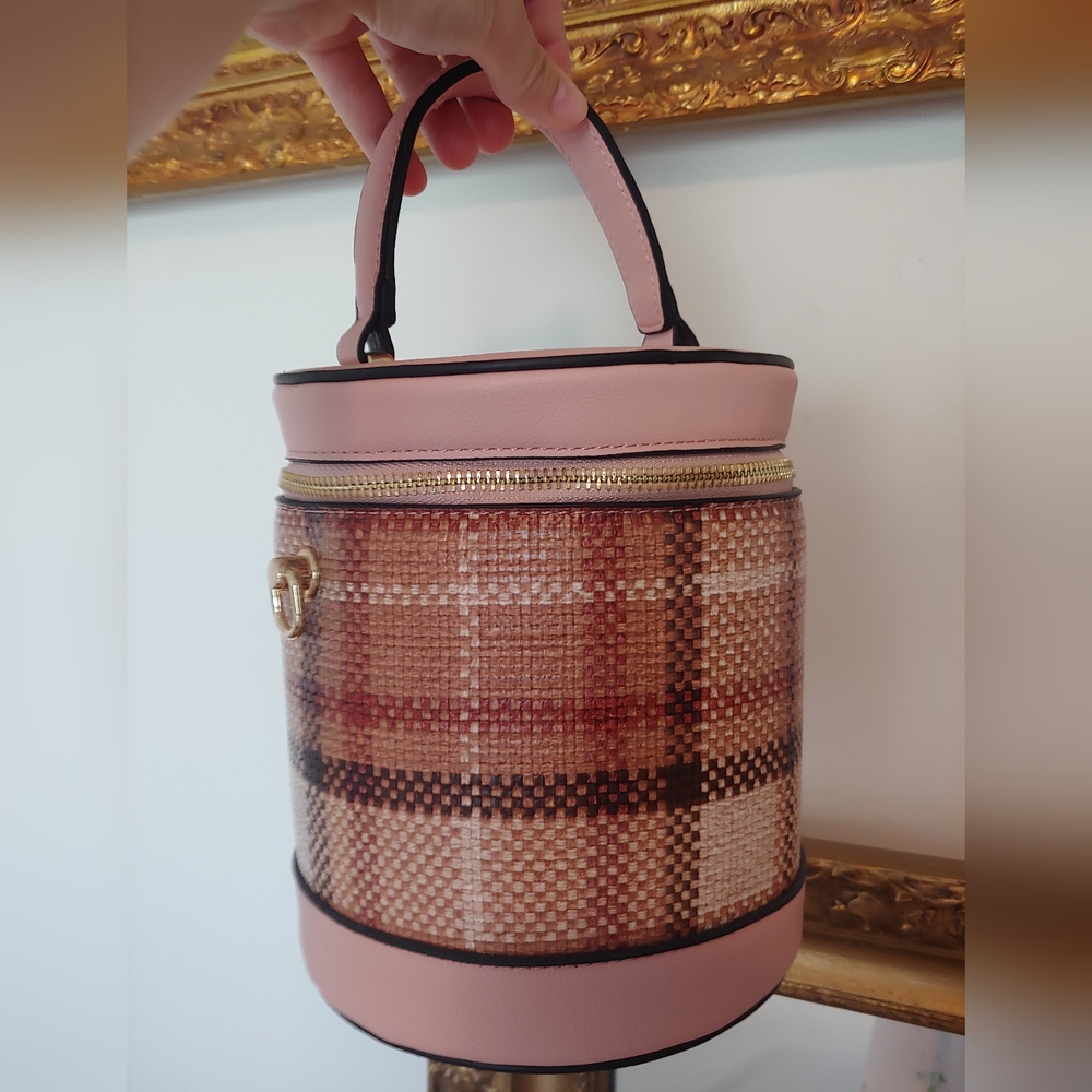 Pink tartan bucket purse with Gold Accents - NWOT